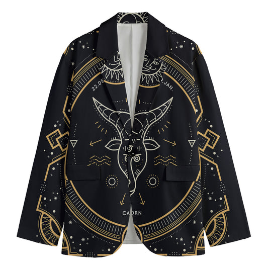 Vintage Capricorn Zodiac Sign Print Men's Cotton Blazer