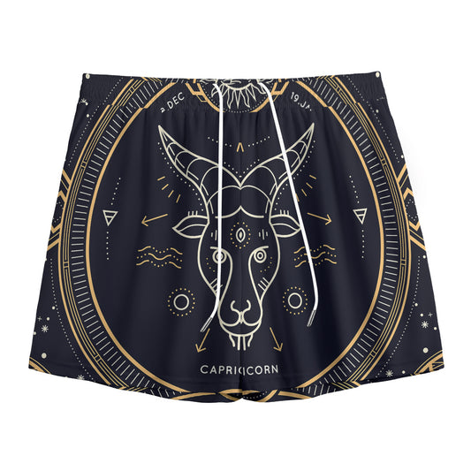 Vintage Capricorn Zodiac Sign Print Mesh Shorts