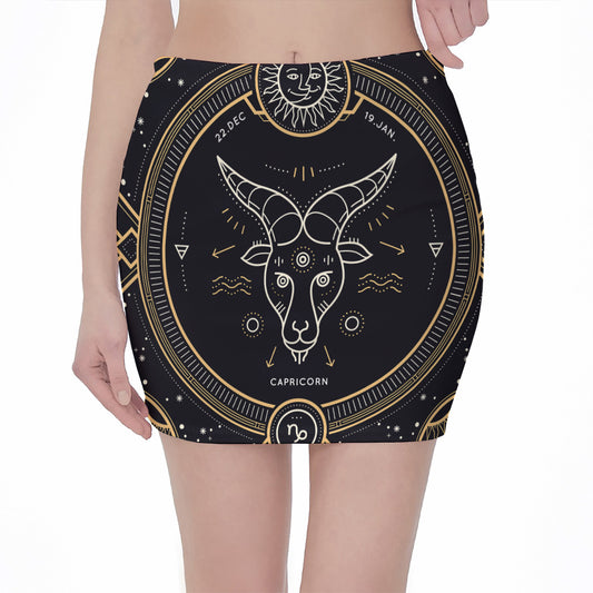 Vintage Capricorn Zodiac Sign Print Pencil Mini Skirt