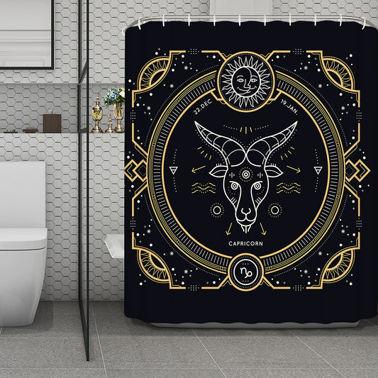 Vintage Capricorn Zodiac Sign Print Polyester Shower Curtain