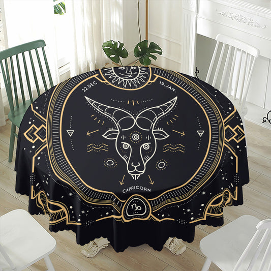 Vintage Capricorn Zodiac Sign Print Waterproof Round Tablecloth
