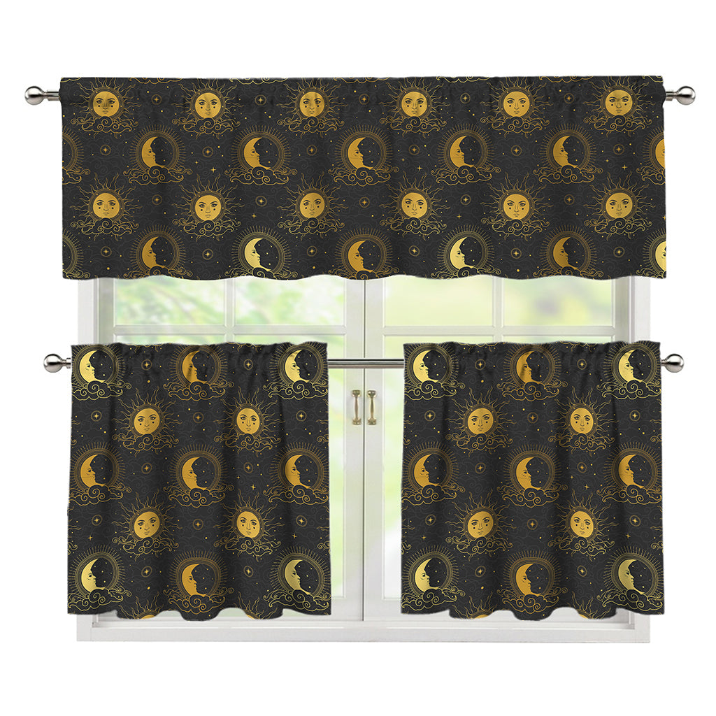 Vintage Celestial Pattern Print 3 Piece Kitchen Curtains