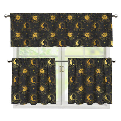 Vintage Celestial Pattern Print 3 Piece Kitchen Curtains