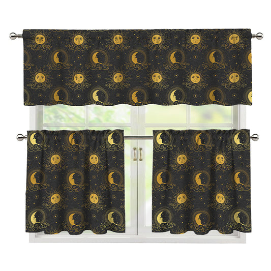Vintage Celestial Pattern Print 3 Piece Kitchen Curtains