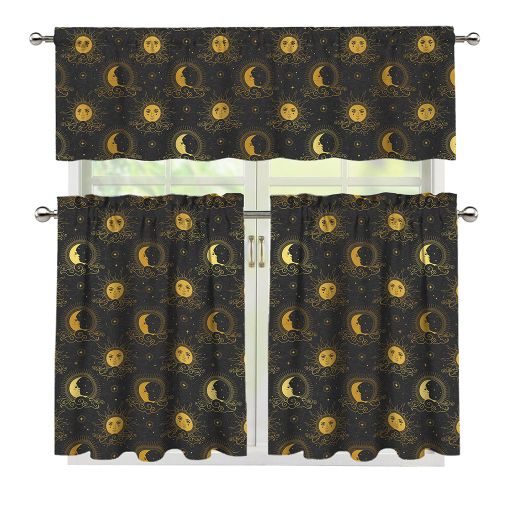 Vintage Celestial Pattern Print 3 Piece Kitchen Curtains