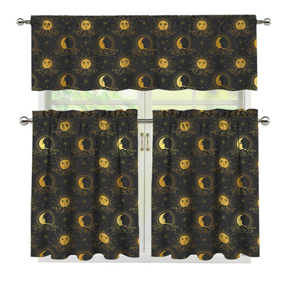 Vintage Celestial Pattern Print 3 Piece Kitchen Curtains