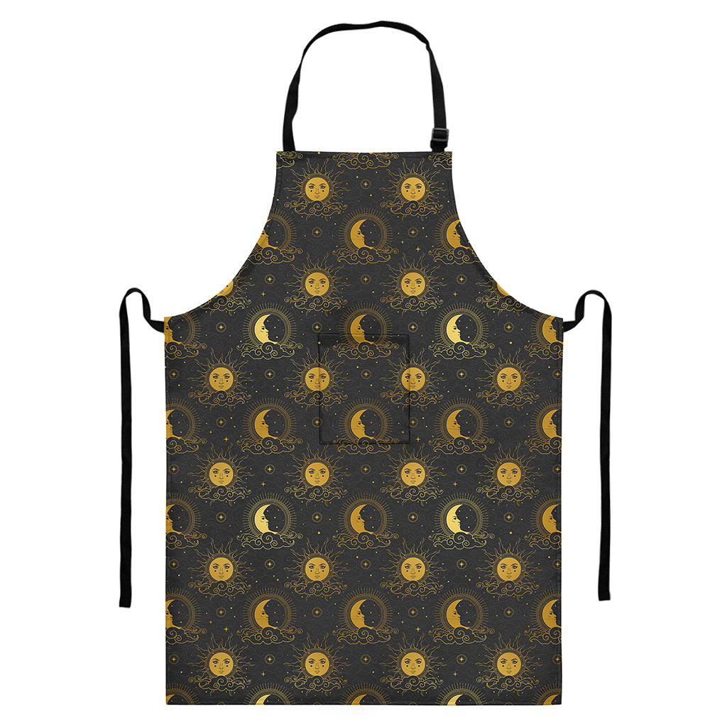 Vintage Celestial Pattern Print Bib Apron With Pocket