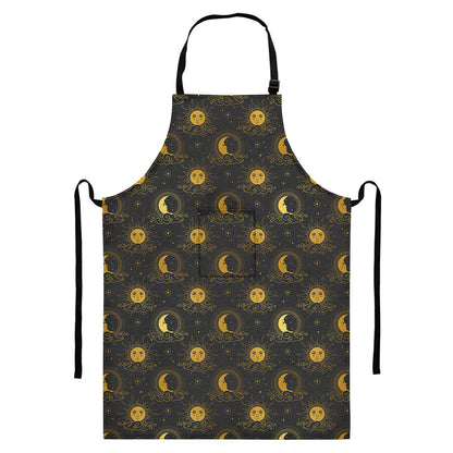 Vintage Celestial Pattern Print Bib Apron With Pocket