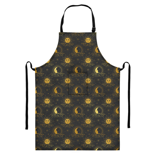 Vintage Celestial Pattern Print Bib Apron With Pocket