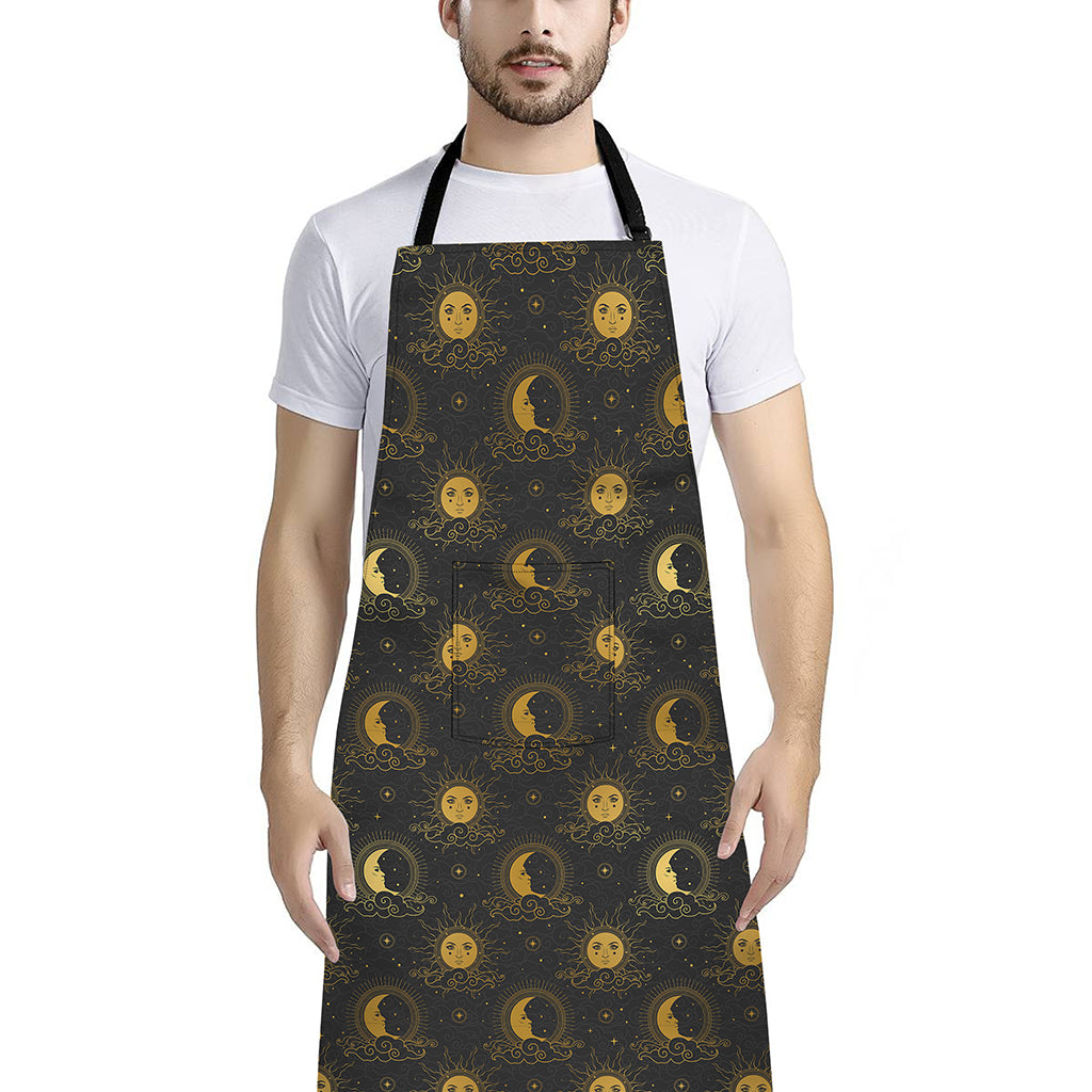 Vintage Celestial Pattern Print Bib Apron With Pocket