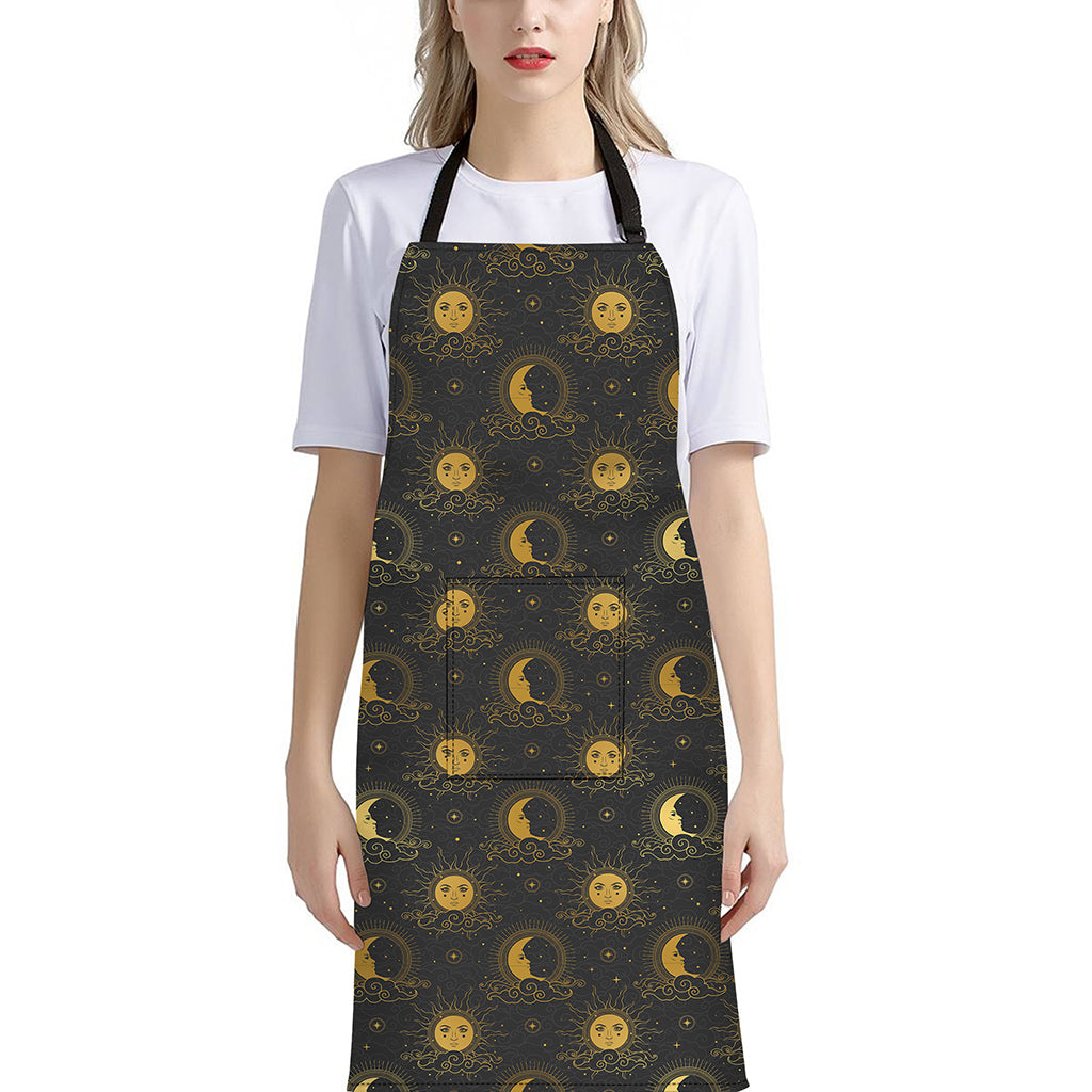Vintage Celestial Pattern Print Bib Apron With Pocket