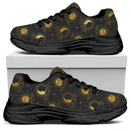 Vintage Celestial Pattern Print Black Chunky Shoes