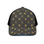 Vintage Celestial Pattern Print Black Mesh Trucker Cap