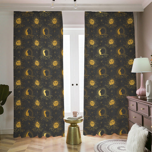 Vintage Celestial Pattern Print Blackout Pencil Pleat Curtains