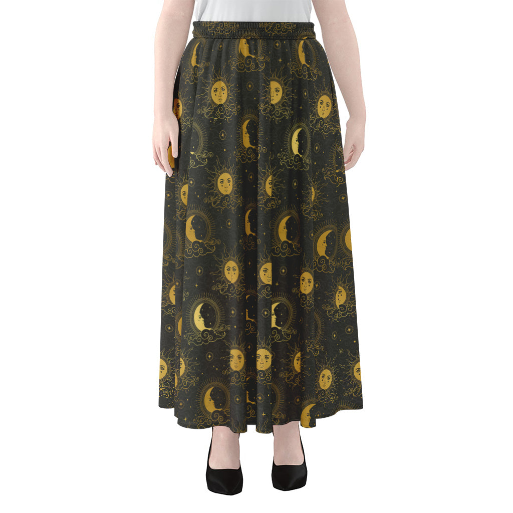 Vintage Celestial Pattern Print Chiffon Maxi Skirt