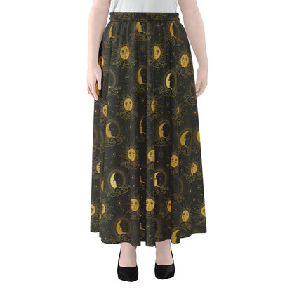 Vintage Celestial Pattern Print Chiffon Maxi Skirt