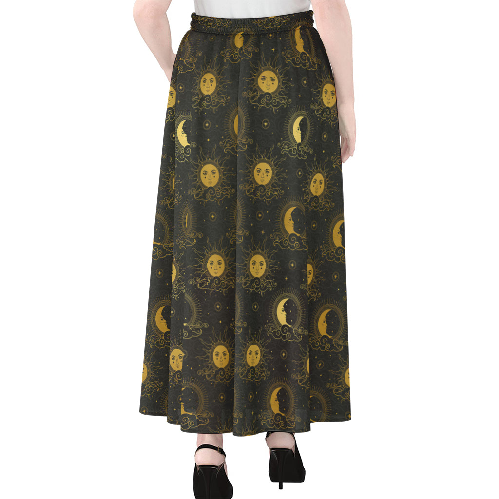 Vintage Celestial Pattern Print Chiffon Maxi Skirt