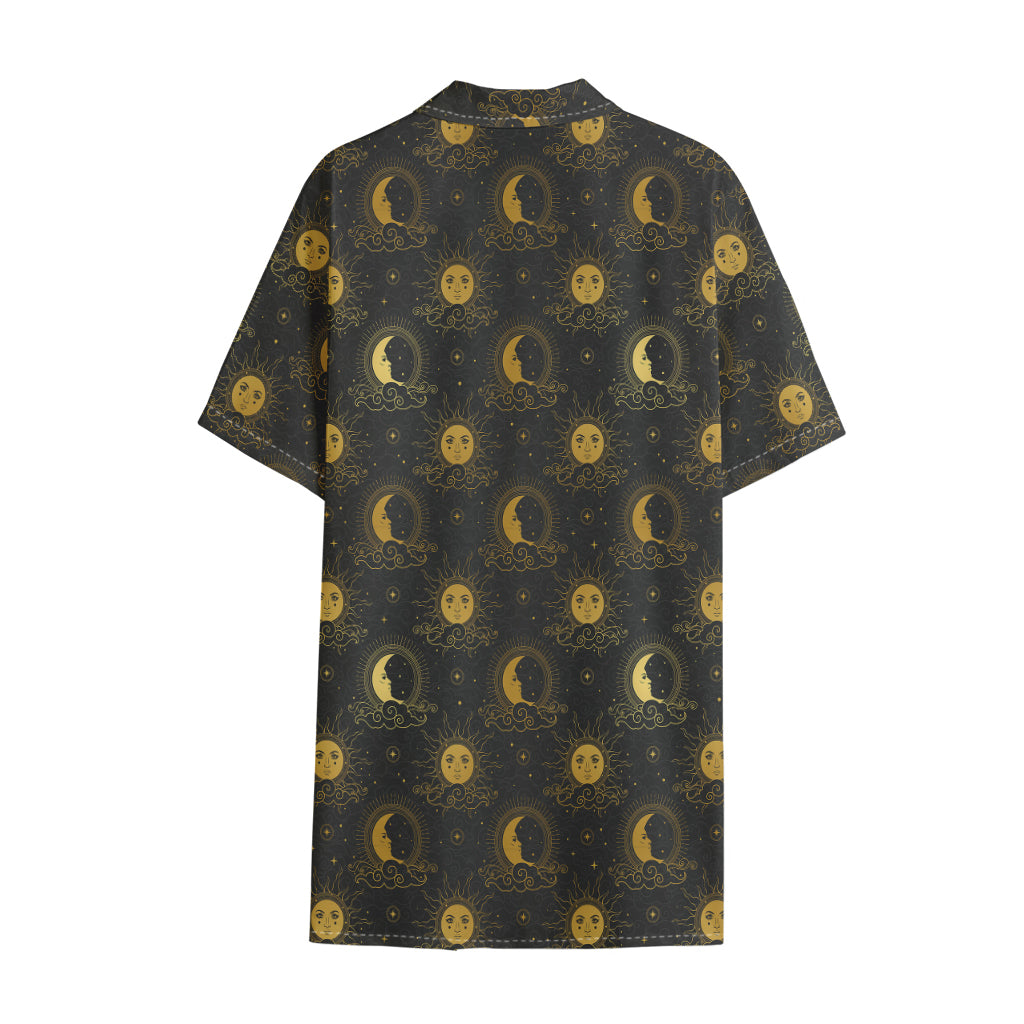 Vintage Celestial Pattern Print Cotton Hawaiian Shirt