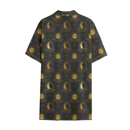 Vintage Celestial Pattern Print Cotton Hawaiian Shirt
