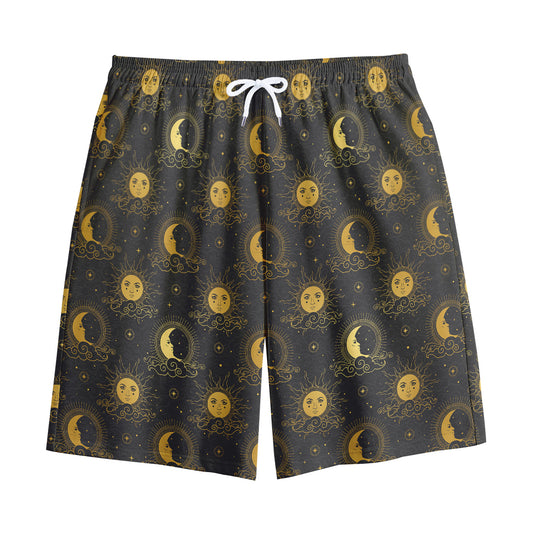 Vintage Celestial Pattern Print Cotton Shorts