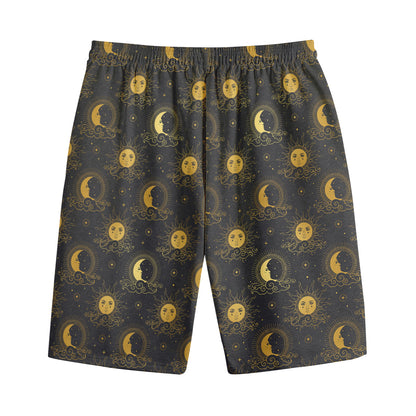 Vintage Celestial Pattern Print Cotton Shorts