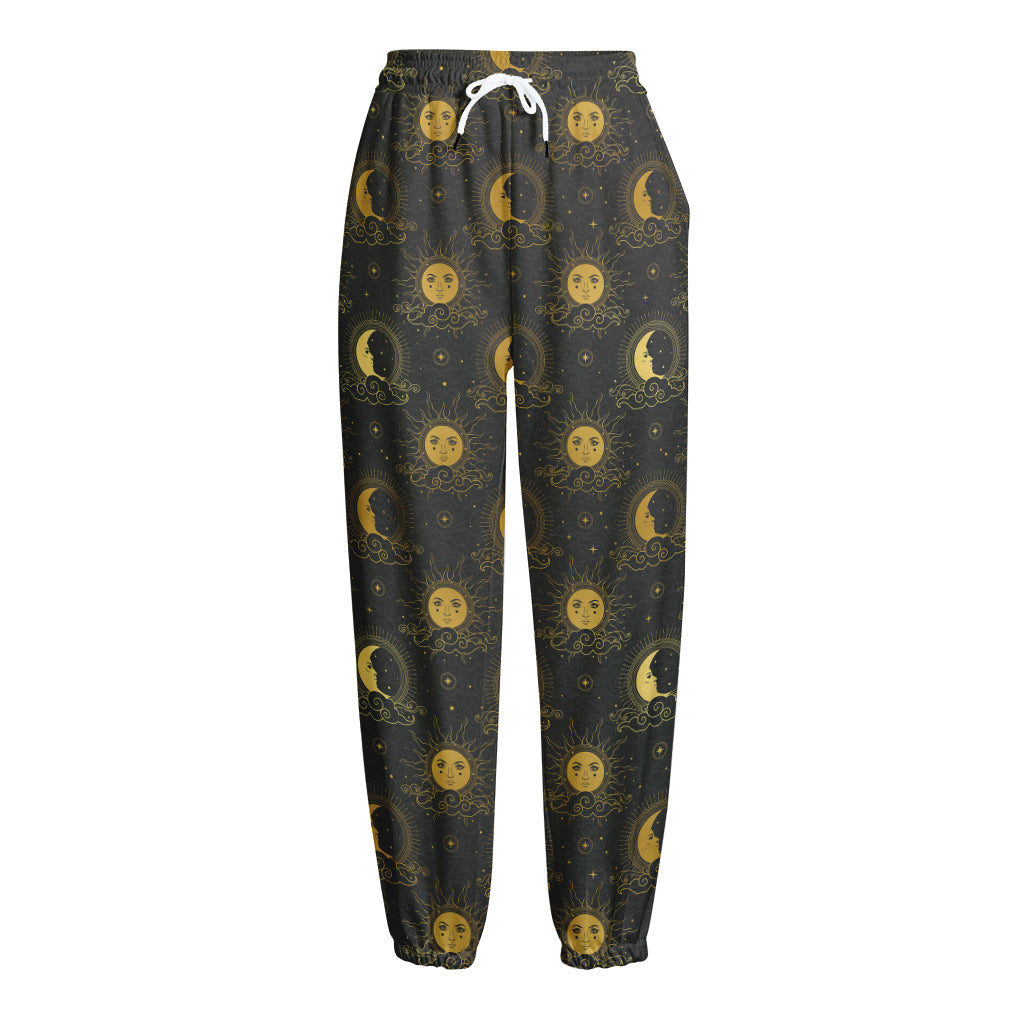 Vintage Celestial Pattern Print Fleece Lined Knit Pants