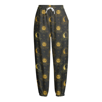 Vintage Celestial Pattern Print Fleece Lined Knit Pants