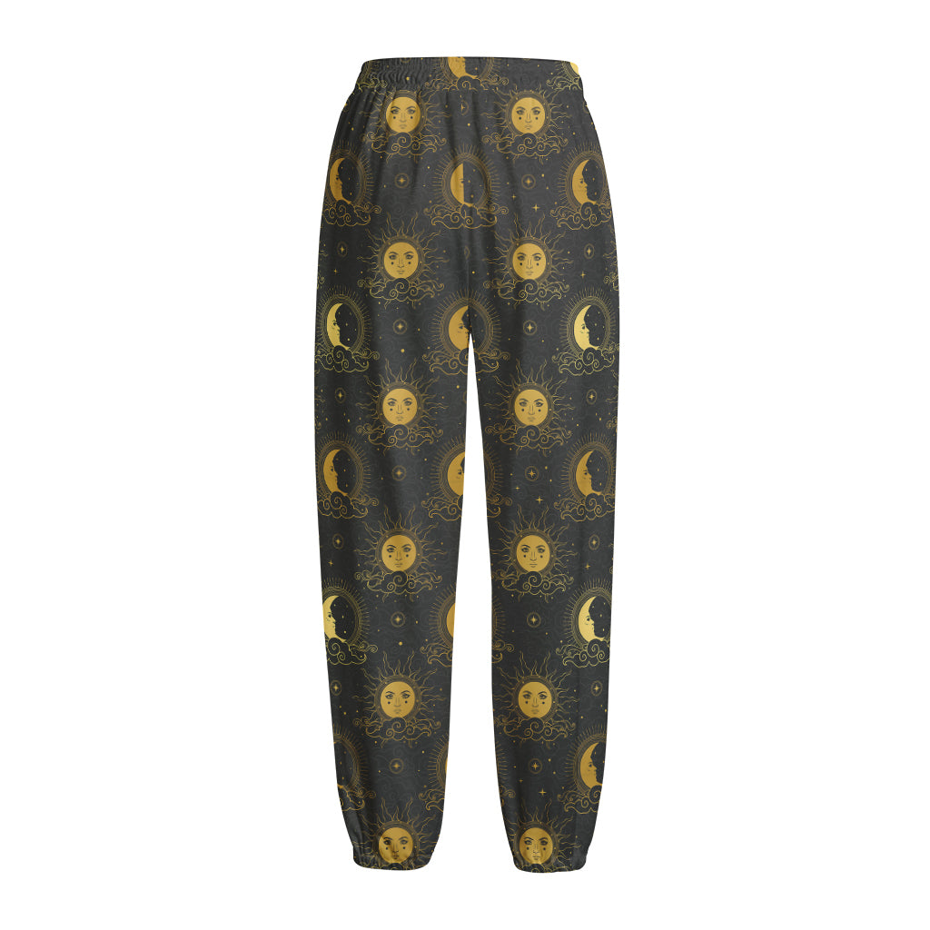 Vintage Celestial Pattern Print Fleece Lined Knit Pants