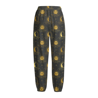 Vintage Celestial Pattern Print Fleece Lined Knit Pants