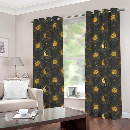 Vintage Celestial Pattern Print Grommet Curtains