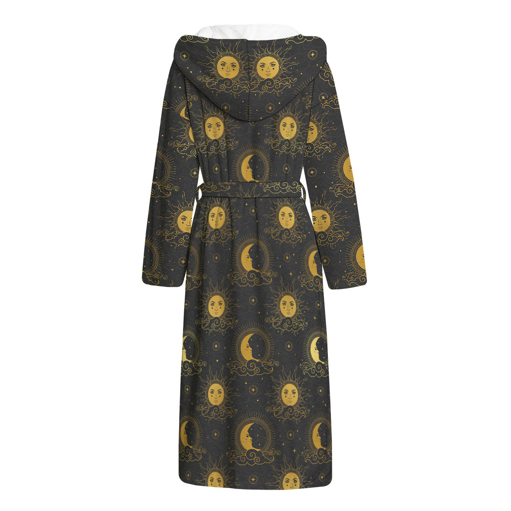 Vintage Celestial Pattern Print Hooded Bathrobe