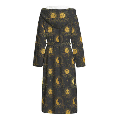 Vintage Celestial Pattern Print Hooded Bathrobe