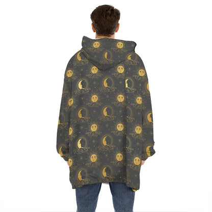 Vintage Celestial Pattern Print Hoodie Blanket