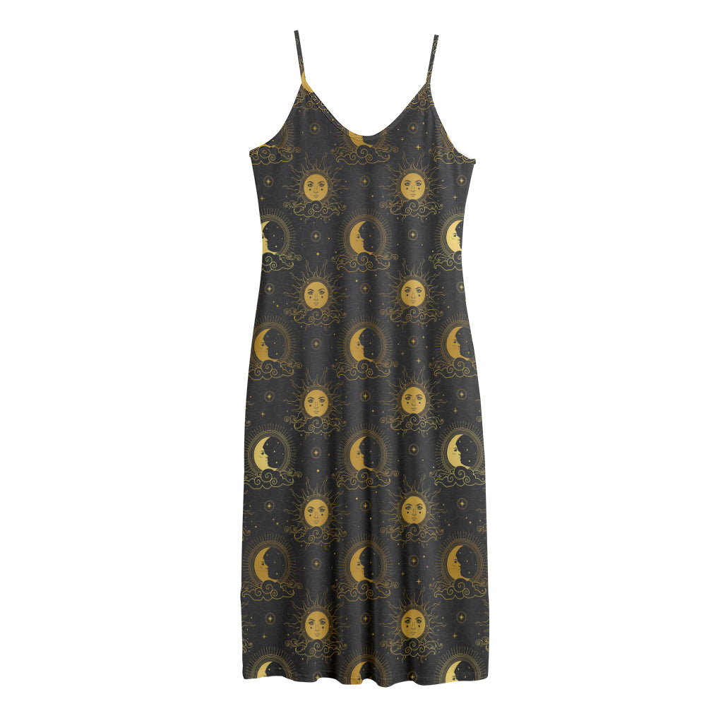 Vintage Celestial Pattern Print Jersey Midi Cami Dress