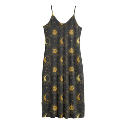 Vintage Celestial Pattern Print Jersey Midi Cami Dress