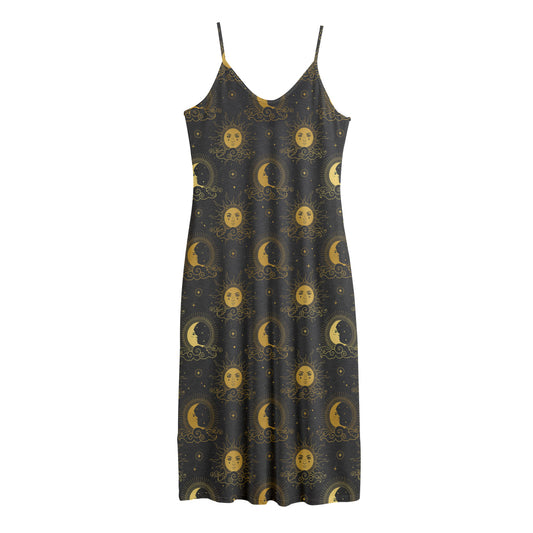 Vintage Celestial Pattern Print Jersey Midi Cami Dress
