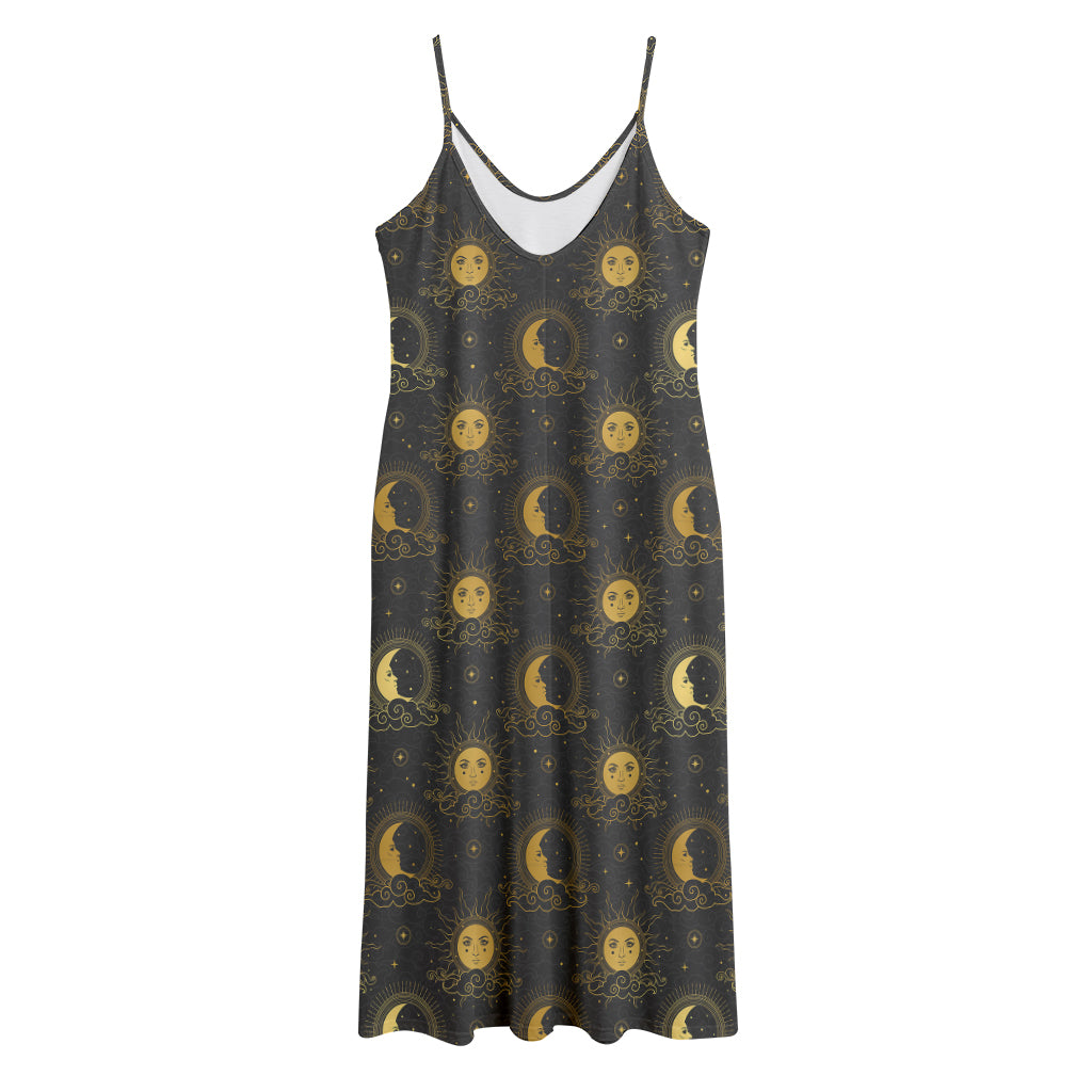 Vintage Celestial Pattern Print Jersey Midi Cami Dress