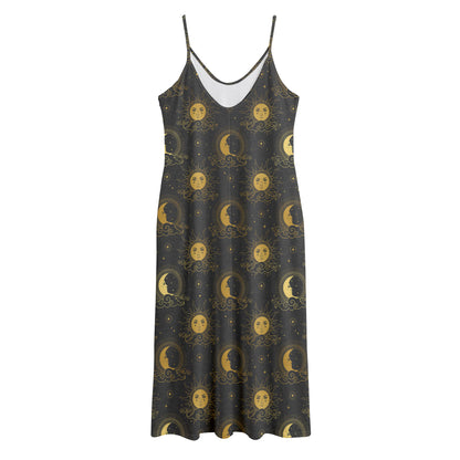 Vintage Celestial Pattern Print Jersey Midi Cami Dress