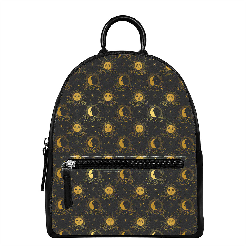 Vintage Celestial Pattern Print Leather Backpack