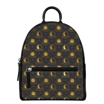 Vintage Celestial Pattern Print Leather Backpack