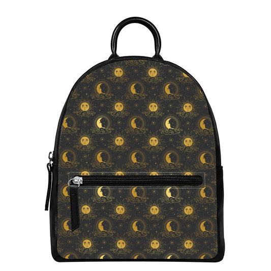Vintage Celestial Pattern Print Leather Backpack