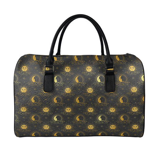 Vintage Celestial Pattern Print Leather Duffle Bag