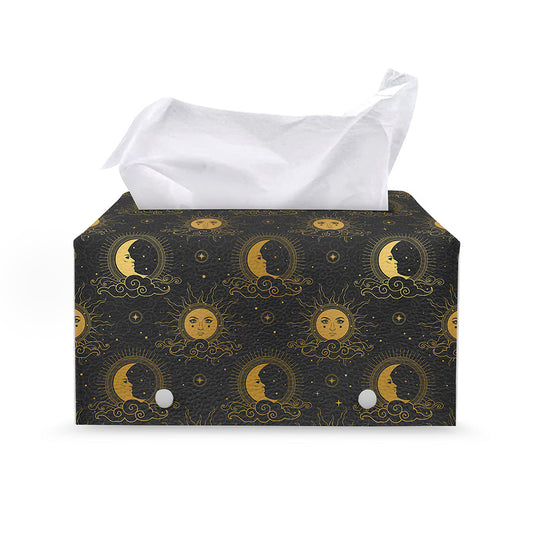 Vintage Celestial Pattern Print Leather Tissue Box Cover