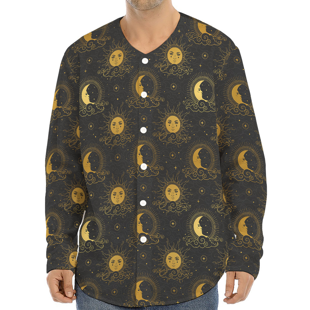 Vintage Celestial Pattern Print Long Sleeve Baseball Jersey