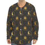Vintage Celestial Pattern Print Long Sleeve Baseball Jersey