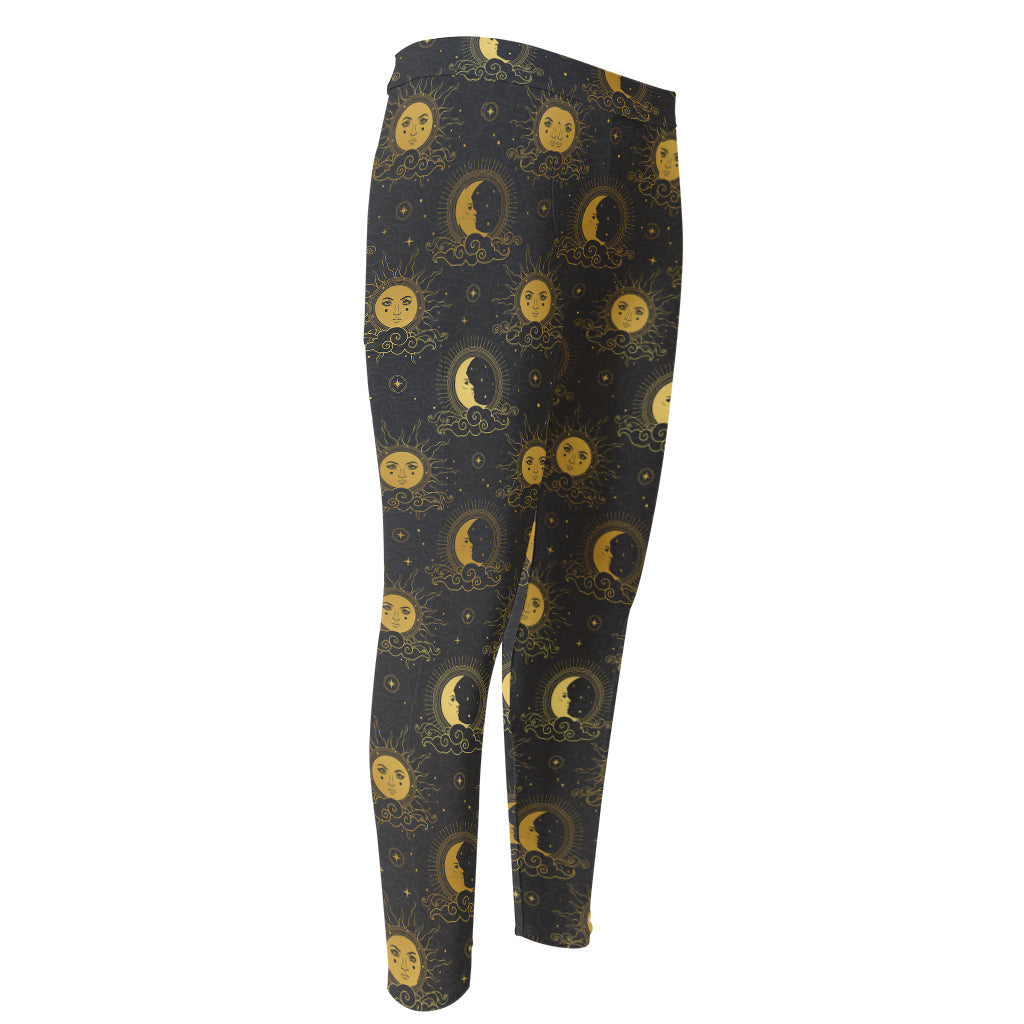 Vintage Celestial Pattern Print Men's Compression Pants