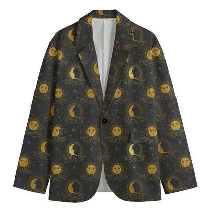 Vintage Celestial Pattern Print Men's Cotton Blazer