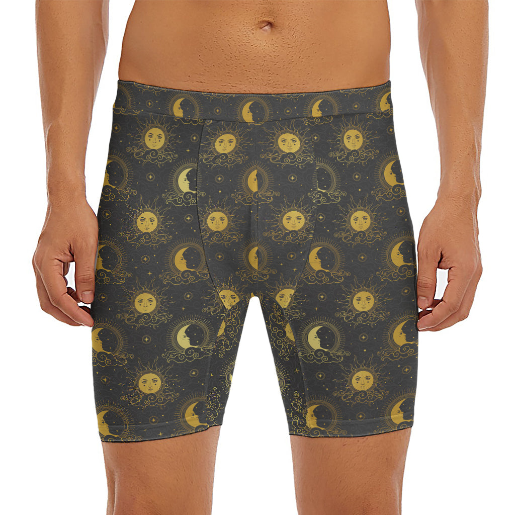 Vintage Celestial Pattern Print Men's Long Boxer Briefs