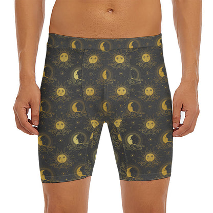 Vintage Celestial Pattern Print Men's Long Boxer Briefs