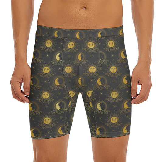 Vintage Celestial Pattern Print Men's Long Boxer Briefs